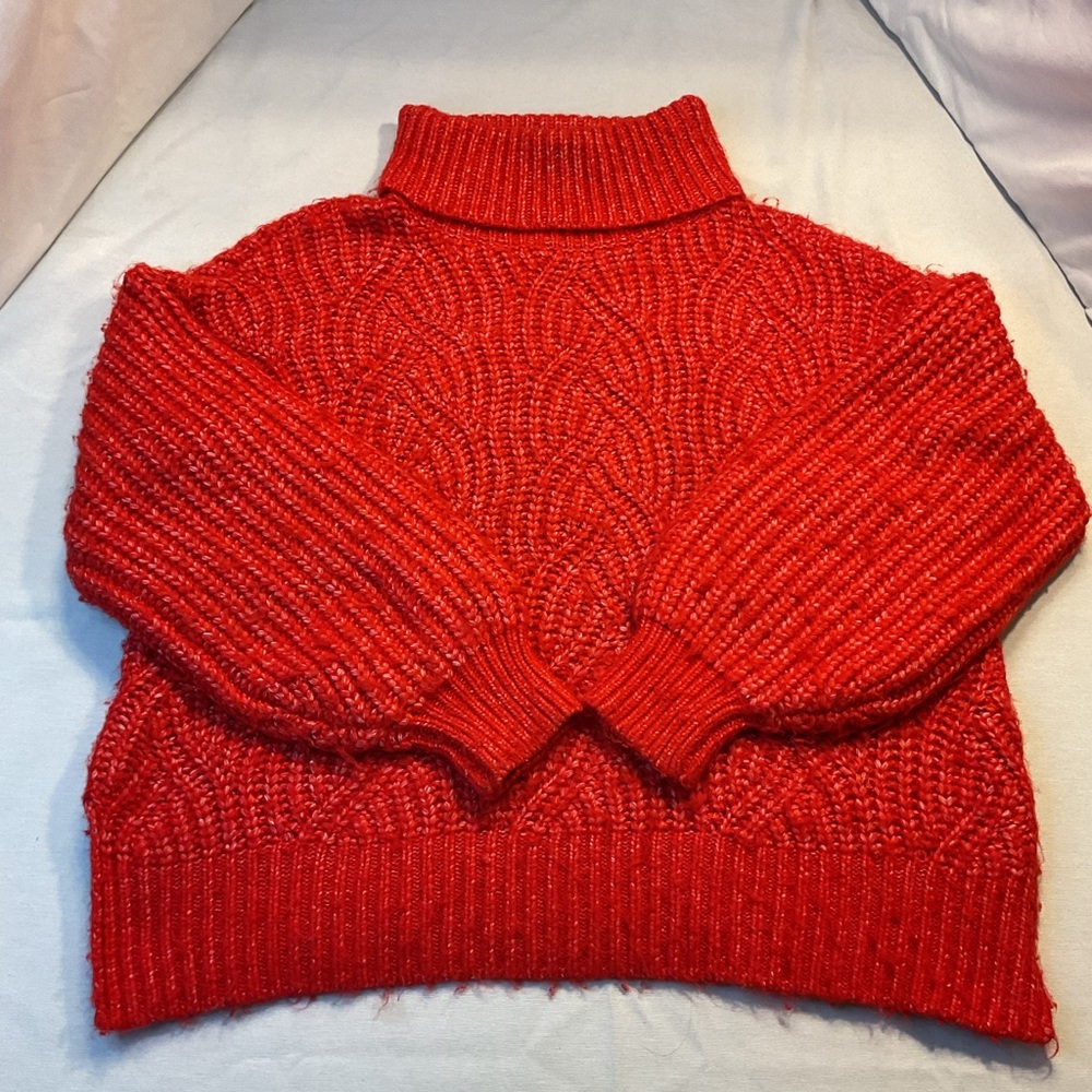 A New Day Women's Red Turtleneck Sweater, Ribbed Knitted Texture, Size m